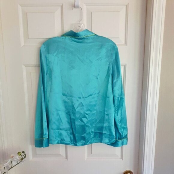 La Senza blue & lime green satin-like pajama long sleeve top & pants set S - Picture 4 of 10